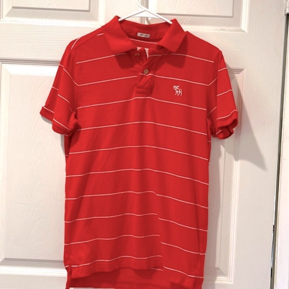 Vintage Men’s Abercrombie & Fitch Orange Striped Polo Shirt Size Medium Preloved